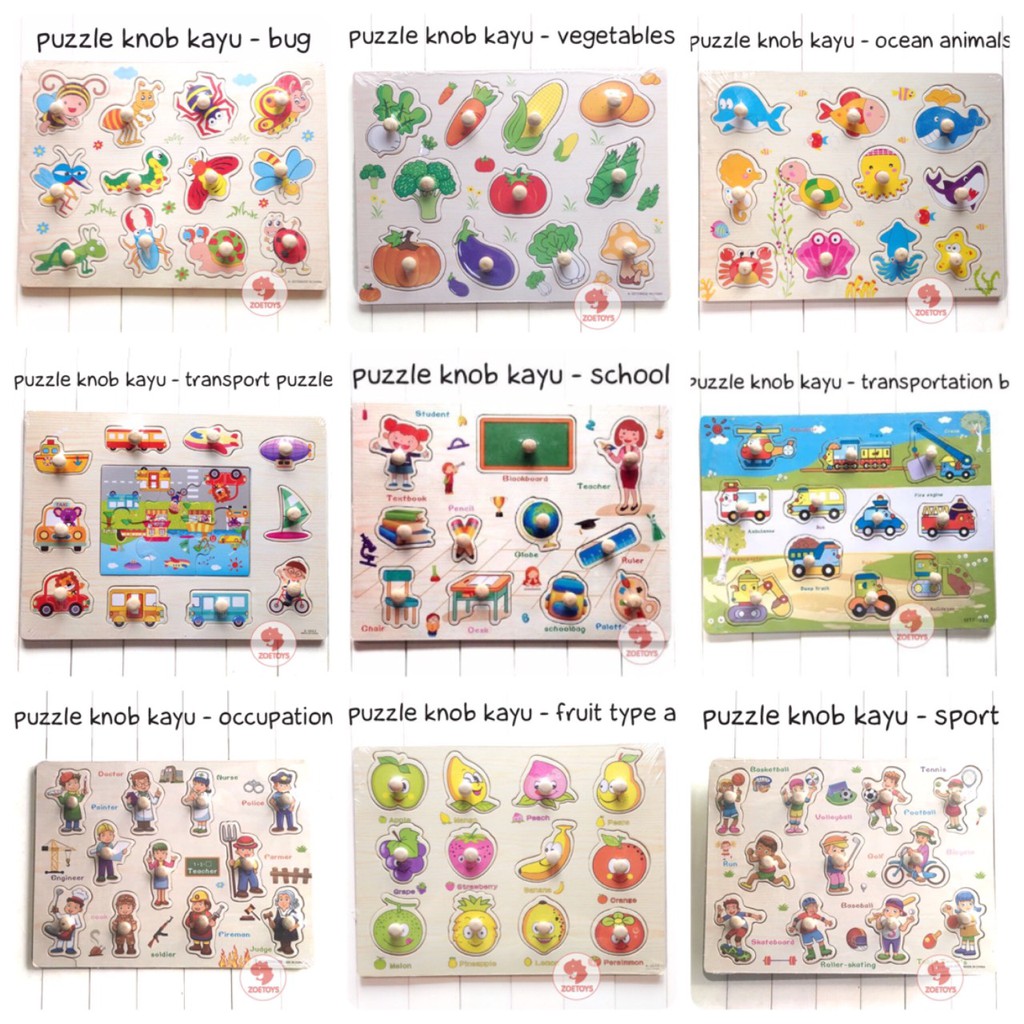 Zoetoys Puzzle Knob Kayu | Wooden Knob | puzzle knob | puzzle pin besar |Mainan Anak |Mainan Edukasi