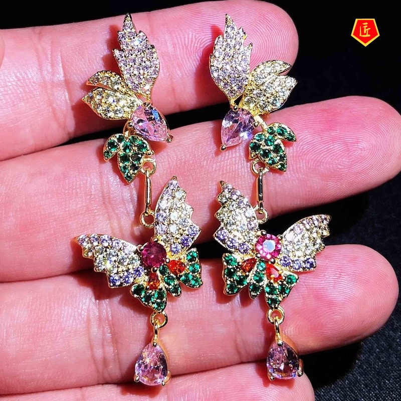 [Ready Stock]Luxury Fairy Butterfly Colored Gemstone Stud Earrings