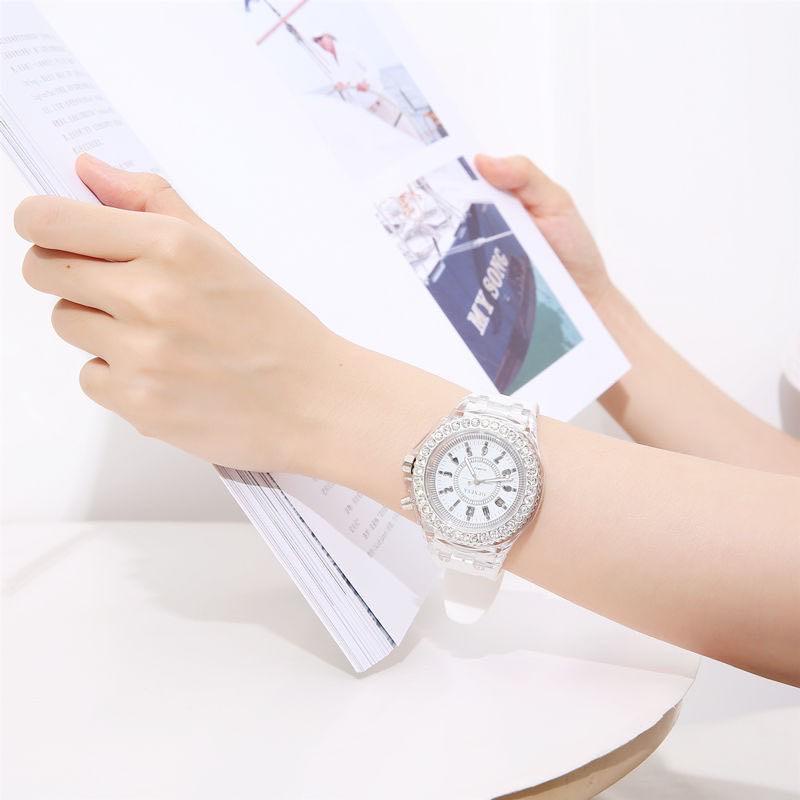 BW [✅COD] JAM TANGAN WANITA ANALAOG QUARTZ STRAP RUBBER LED LIGHT GENEVA LED LIGHT LAMPU