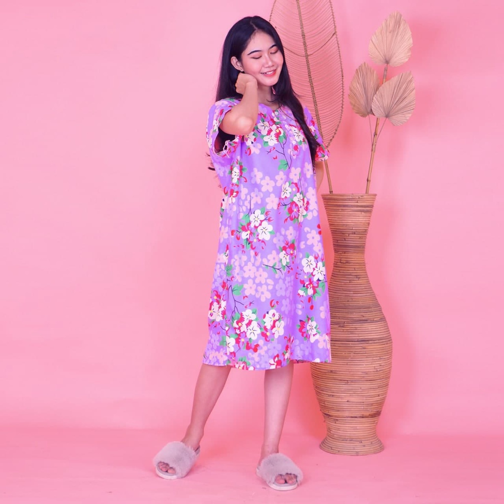 Daster JUMBO XXL Batik, Motif Acak / Campur, Leher Kancing Bumil Busui , Batik Warna-DJ Soapwort Ungu