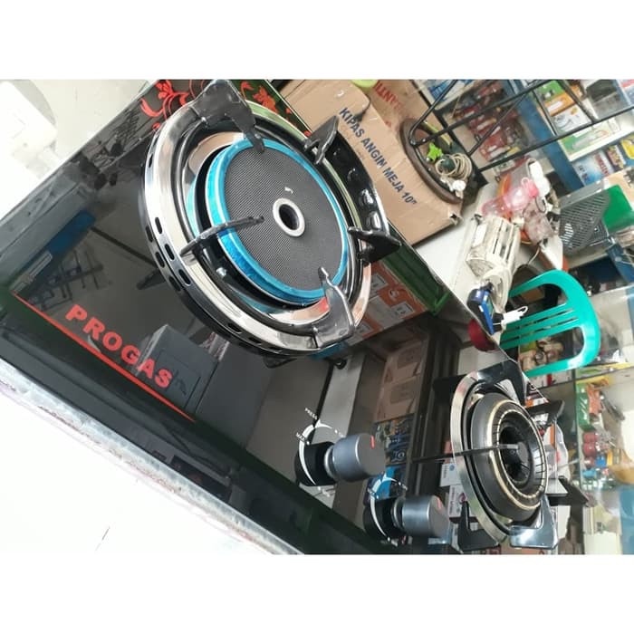 kompor gas tanam progas infrared 2 tungku tempered glass - Hitam