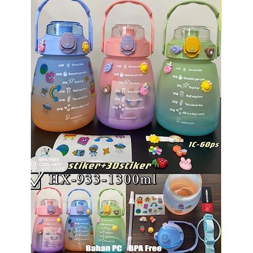[GRATIS STIKER 2D & 3D] Botol Minum Gradasi 1,3 Liter Viral