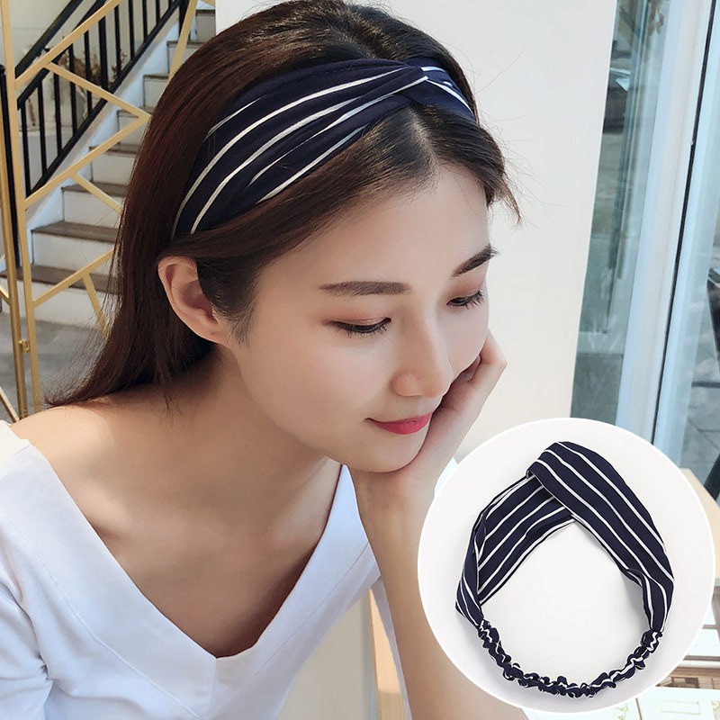 OVERFLOWS.ID ✿ Bando Korea Bandana Fashion Murah Motif Bunga Vintage Garis Polkadot