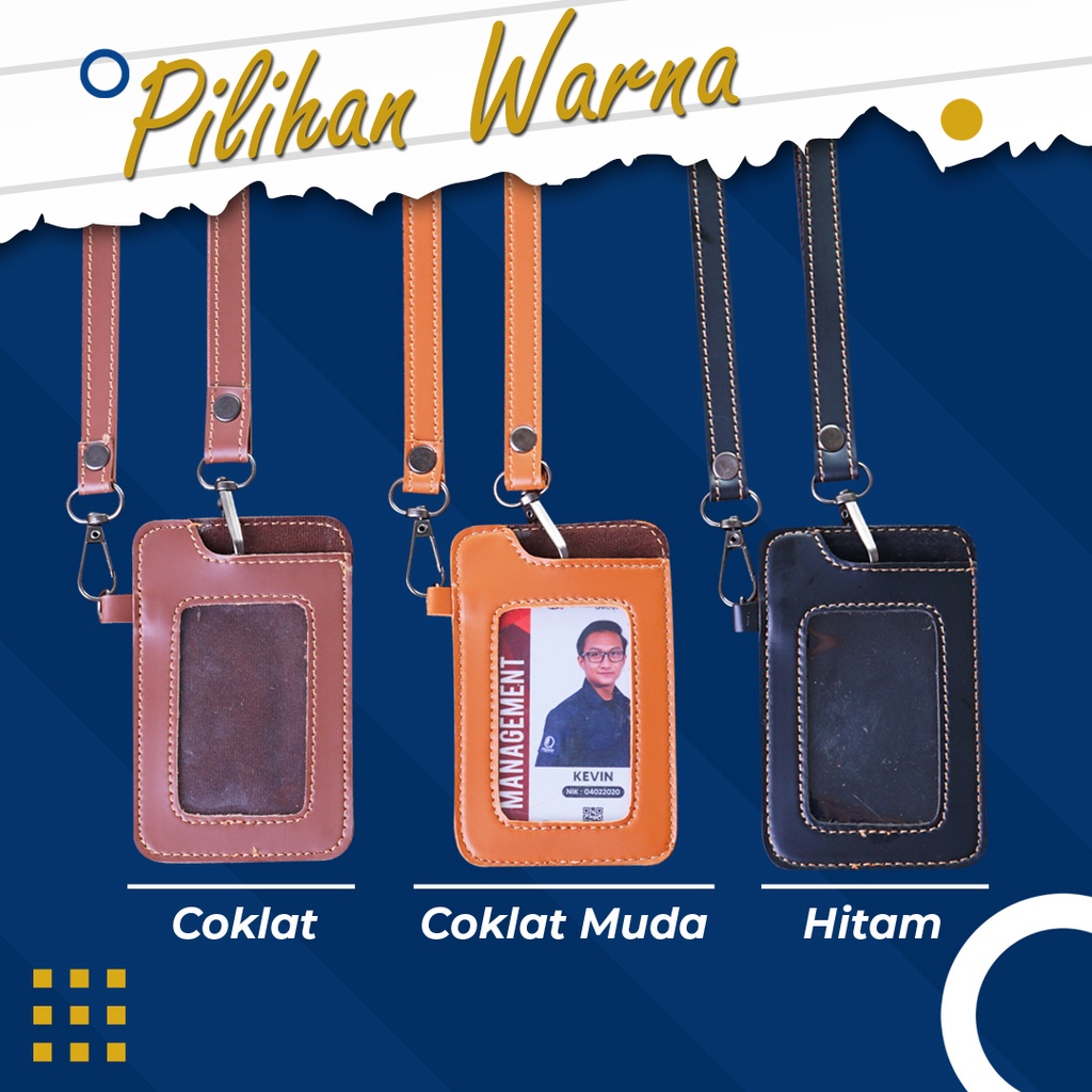 Name Tag ID Card Holder Kulit Lanyard Termurah Berkualitas PU Leather Lanyard NameTag ID Card Holder Kode (ENT01)