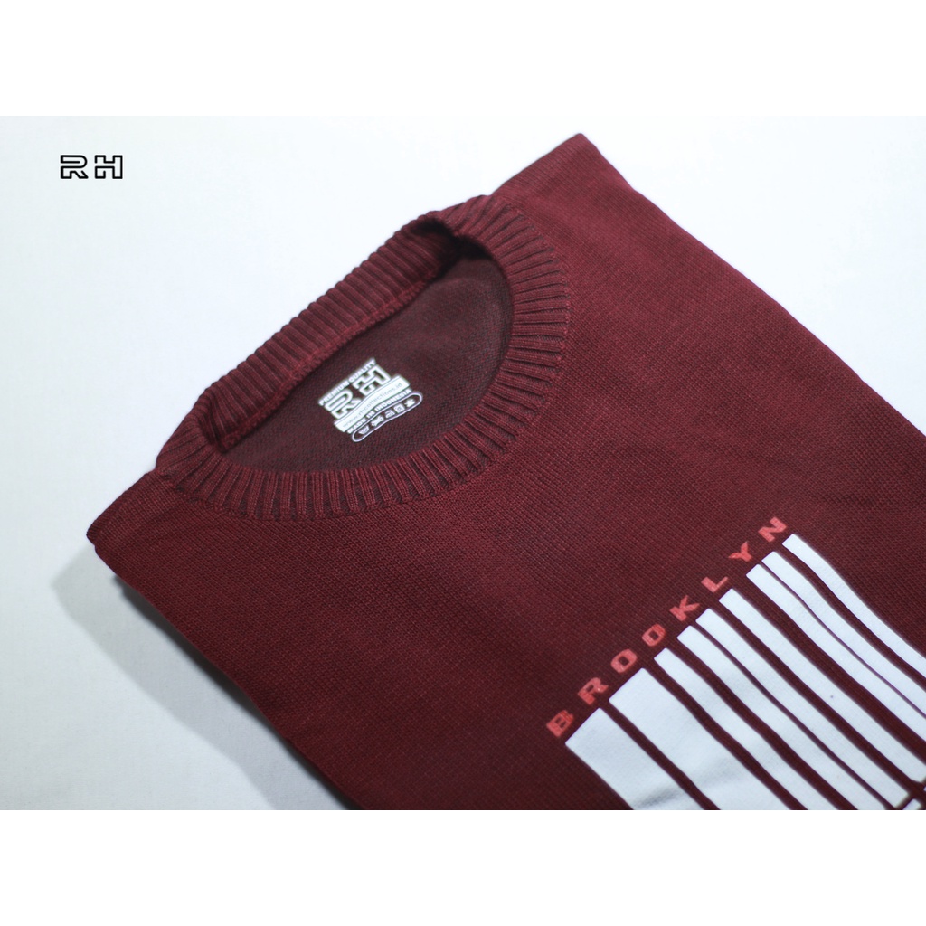 RH - sweater baju rajut crewneck pria original kerah oblong rajutan
