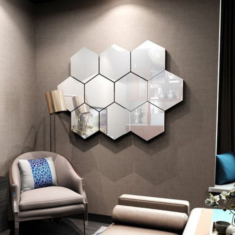 HIASAN DINDING MIROR 3D HEXAGONAL CERMIN HIASAN DINDING STIKER MIROR GLOSY