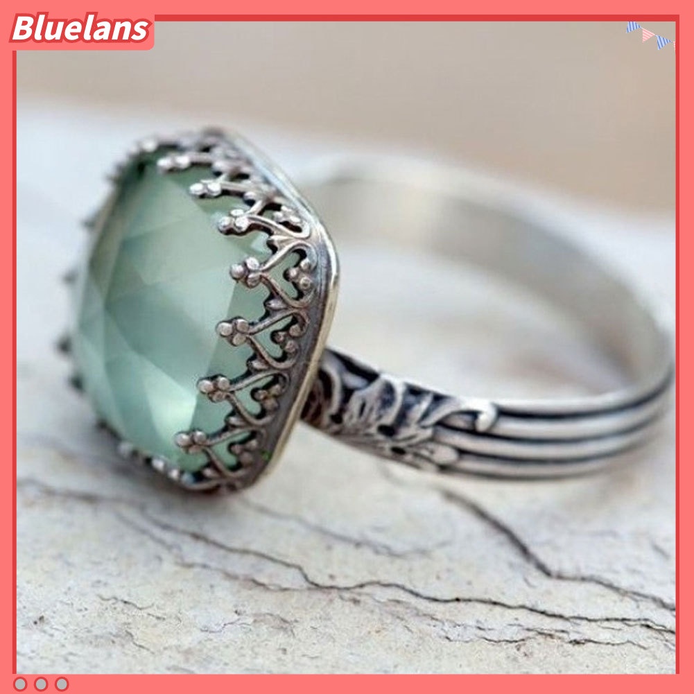 Bluelans Women Vintage Square Faux Moonstone Jewelry Banquet Cocktail Engagement Ring