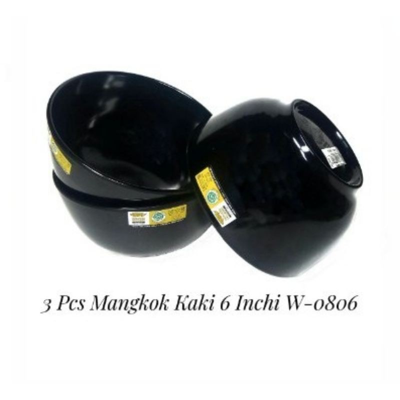 3 pcs mangkok hitam 6 inch melamine w0806 golden dragon