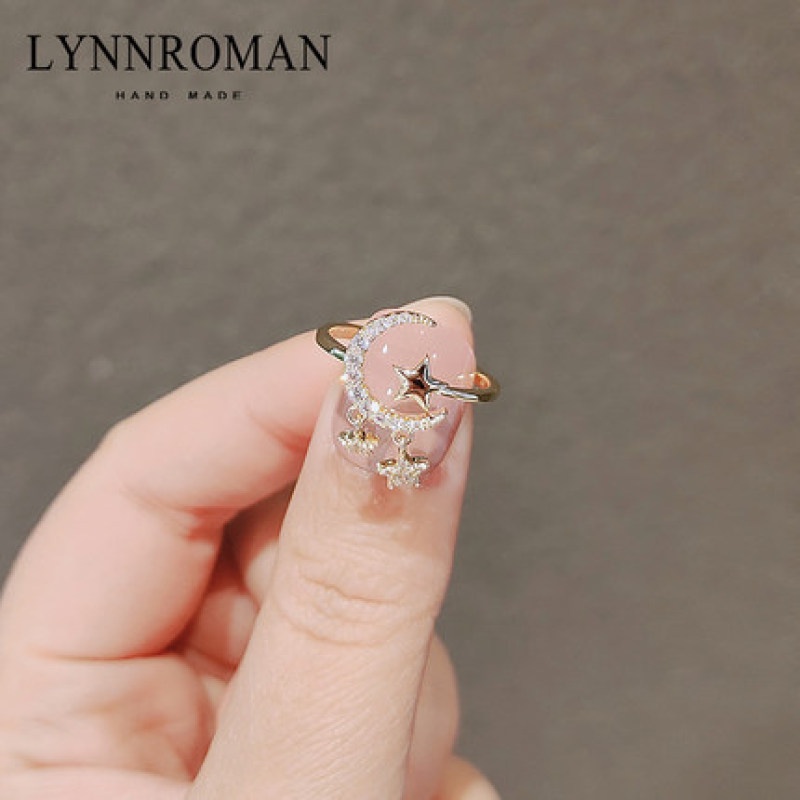 Cincin Kristal Bentuk Bulan Bintang Gaya Korea Untuk Wanita