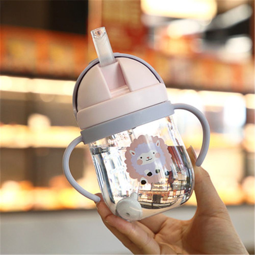 MXBEAUTY 300ml Drinking Kettle Portable Baby Feeding Bottle Straws Water Bottle Child Pipette Water Bottle PC Cute Easy Grip Band Push Button Cartoon Sippy Cup/Multicolor