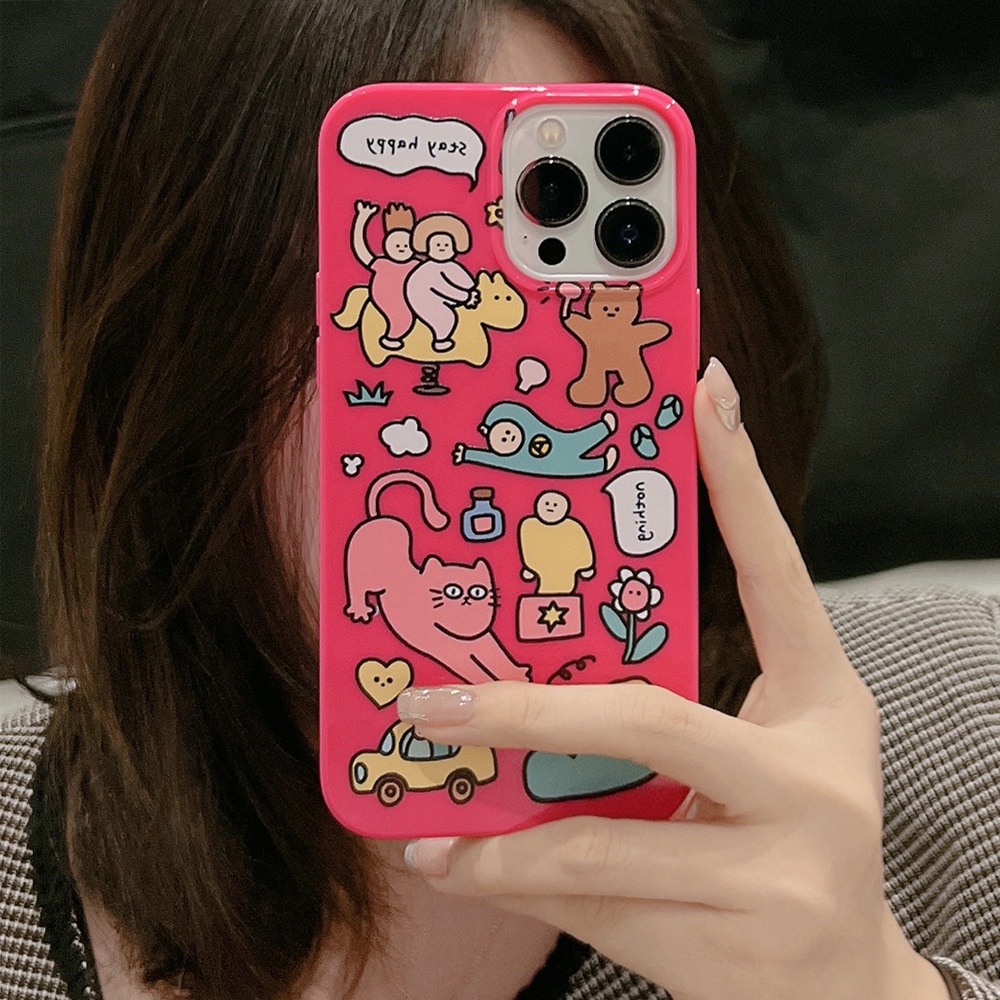 IPHONE Kartun Doodle Rose Red Jelly Soft Case Pelindung Untuk Iphone7 8 PLUS X XR XS 11 12 13 14 MINI PRO MAX SE 2020 Cute Covers