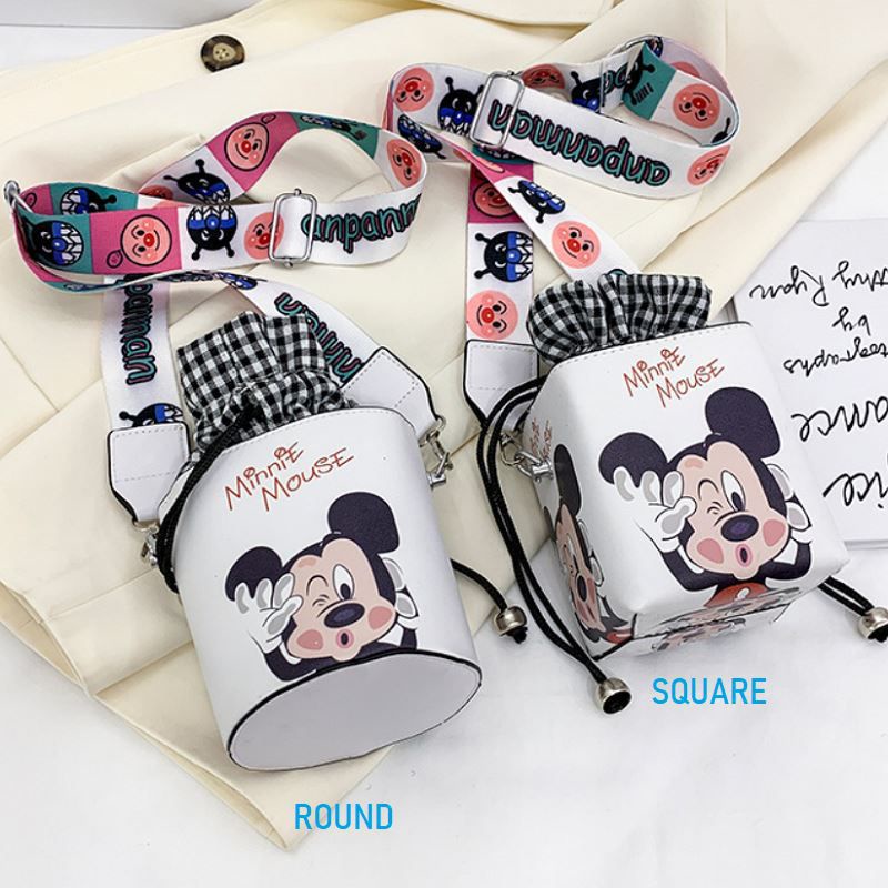 TAS SELEMPANG WANITA CARTOON SERUT VSES-066Variasi：Minnie bulat, Minnie kubus, Mickey bulat, Mickey 