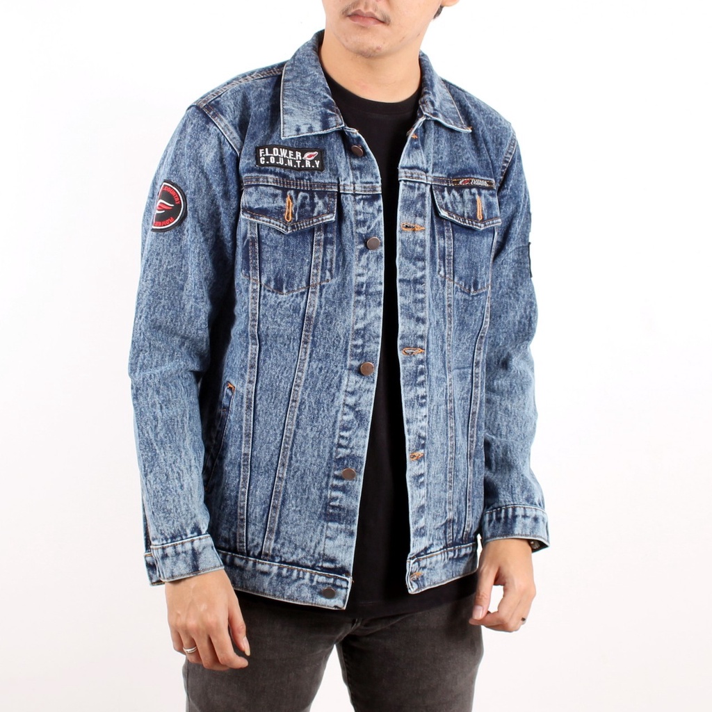 Bayar Ditempat - Jaket Jeans Pria Motif Bordir Terbaru 2022/ Jaket Jeans Emblem Cowo Keren 2022
