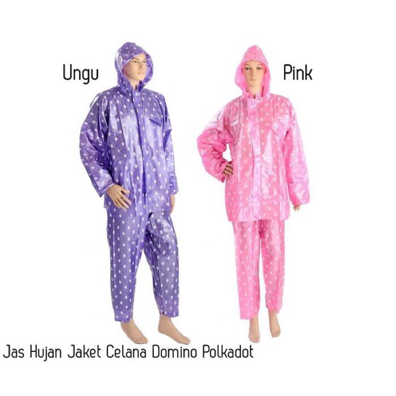 Jas Hujan Setelan Gajah Domino Polkadot/Jas Hujan Bahan 100% PVC Tebal Ukuran All Size (Murah)