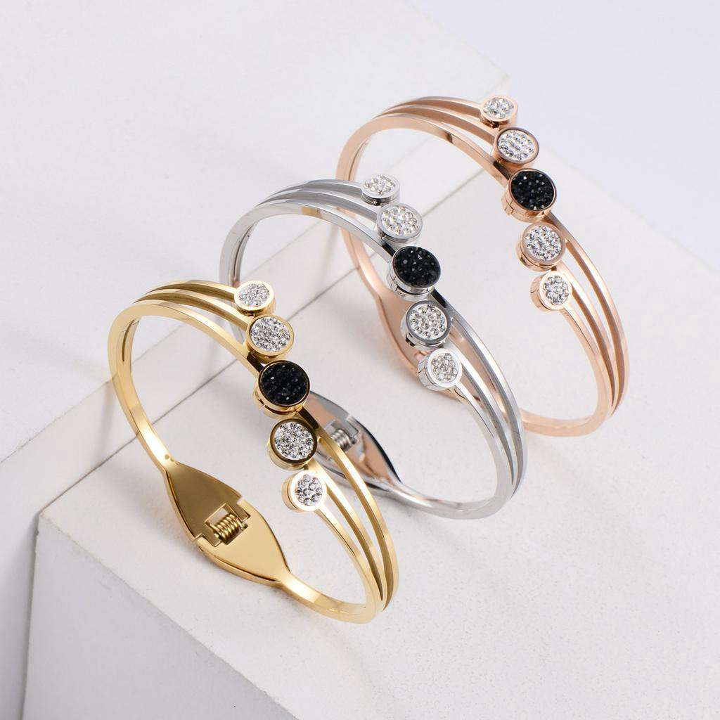 Gelang bangle bulat bulat zircon titanium import anti karat harga grosir bisa cod