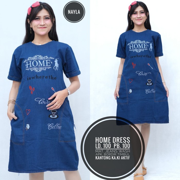 Loly Dress Jeans Bordir Home Love Coffee Denim Navy