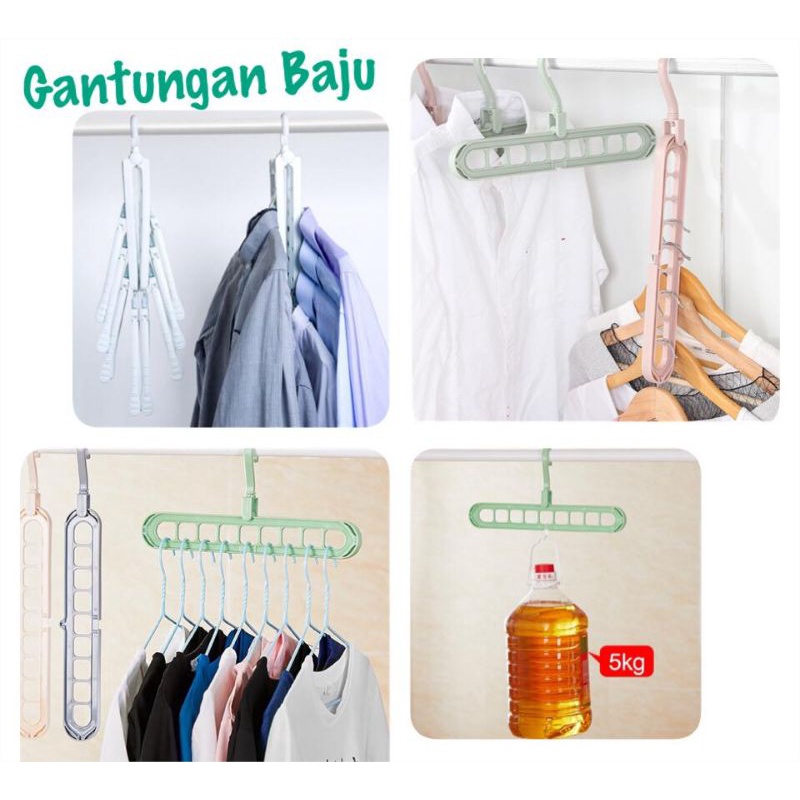 Gantungan Baju  / Magic Hanger Baju multifungsi  Hanger  / Gantungan Ajaib Multifungsi Dapat Dilipat dengan 9 Lubang gantungan baju / magic hanger