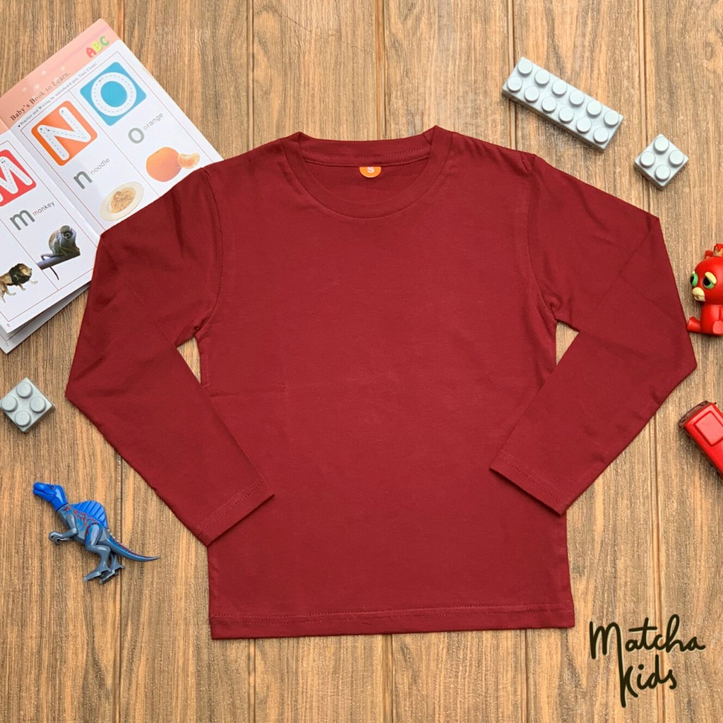 KAOS POLOS ANAK LENGAN PANJANG BAHAN COTTON MERAH MAROON