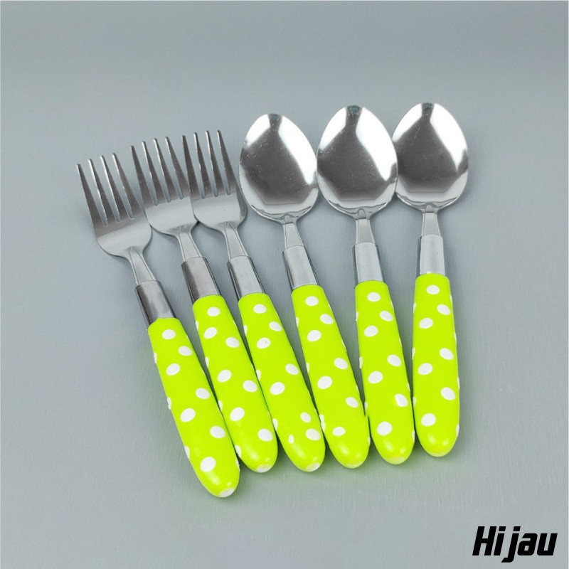 Sendok Set Polkadot Sendok Garpu Makan Isi 6pcs Peralatan Makan Sendok Warna Warni Murah