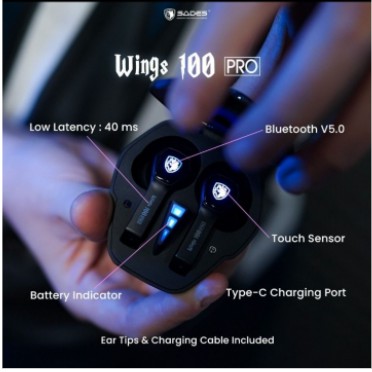 Earphone gaming sades bluetooth 5.0 Tws True wireless tap control wings 100 pro wings100 - in ear