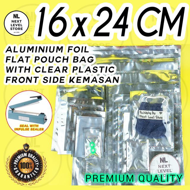 Aluminium Foil Pouch 16x24cm Flat Bag Clear Plastic Kemasan Premium