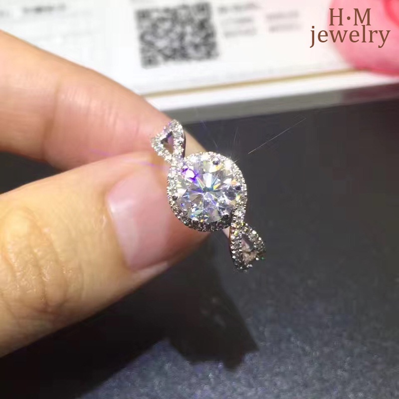 Cincin S925 Silver Full Berlian Bentuk Hati Delapan Panah