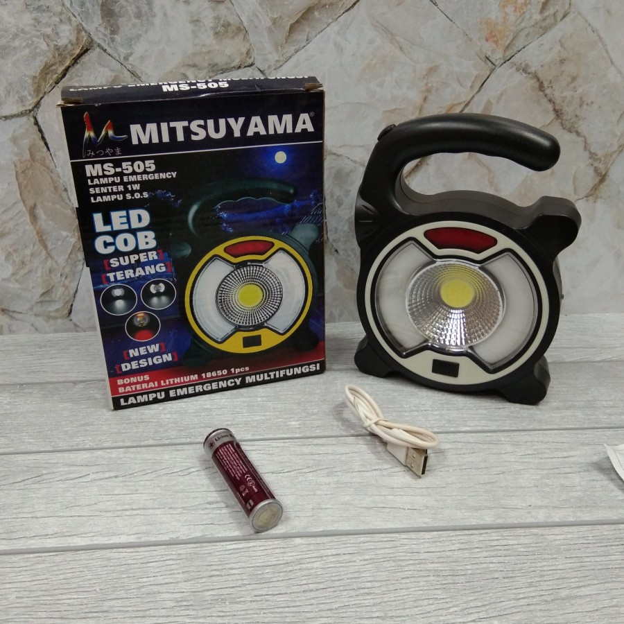 lampu emergency led COB + senter 1W + lampu s.o.s mitsuyama ms-505