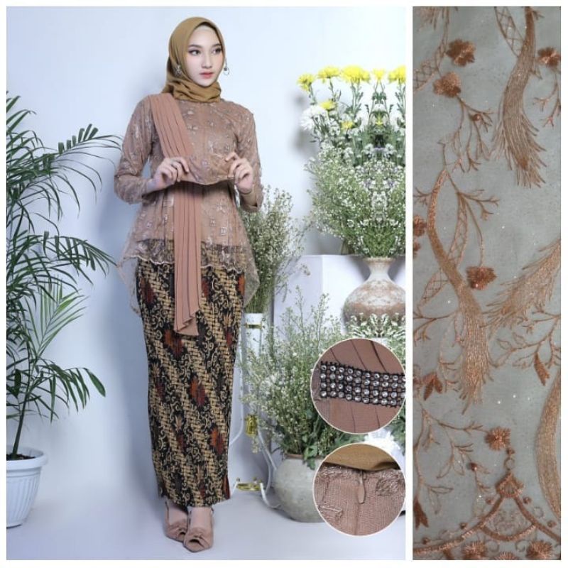 NiaKebaya • SETELAN KEBAYA AURORA SELENDANG / KEBAYA BLOUSE TILLE MODERN MIX ROK BATIK / KEBAYA WANI