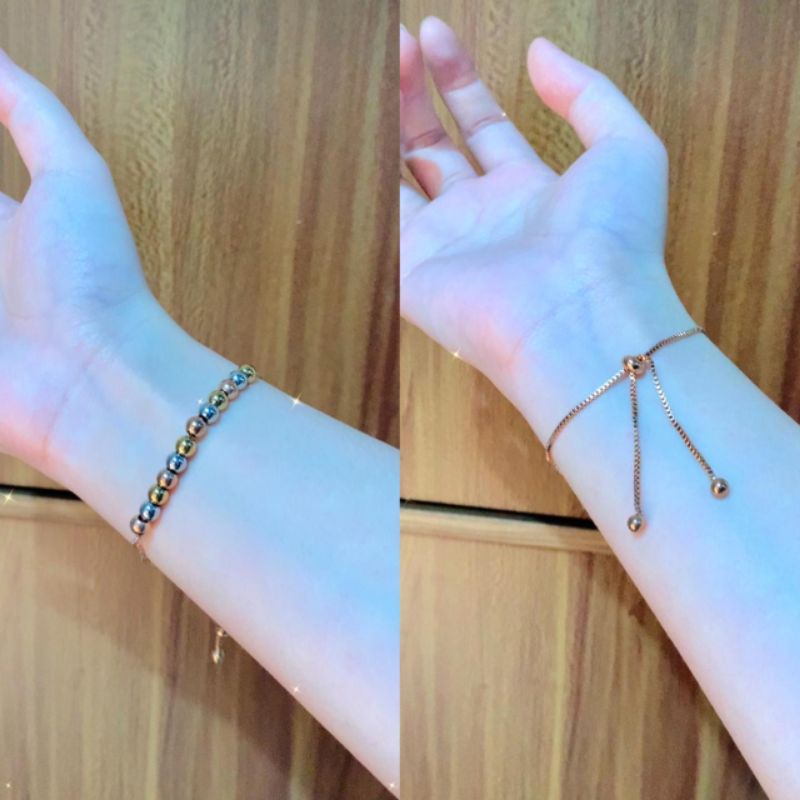 Gelang Tangan Serut Titanium Boba Perhiasan Titanium Anti Karat Korea Import Lapis Emas Anti Luntur 