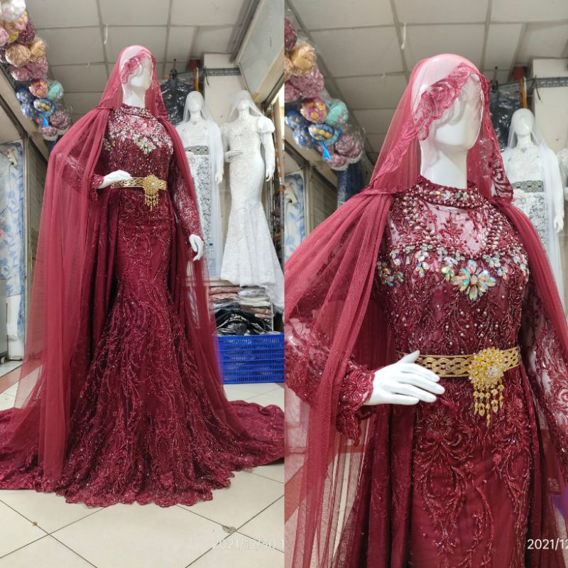 GAUN PENGANTIN SLIM BEREKOR MODERN//GAUN PENGANTIN  FULL PAYET MEWAH//KEBAYA//BASOFI