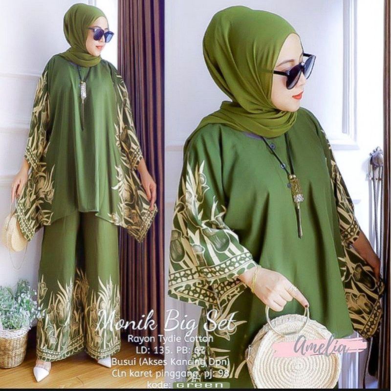 Iris Jumbo Set by Sancaka ONE SET BY ORI NAURA // DASTER SETELAN WAKA // SETELAN JUMBO // SETELAN TIE DIE JUMBO // ONE SET // SETELAN WANITA LD 130 Linia Set By ori Naura-Green