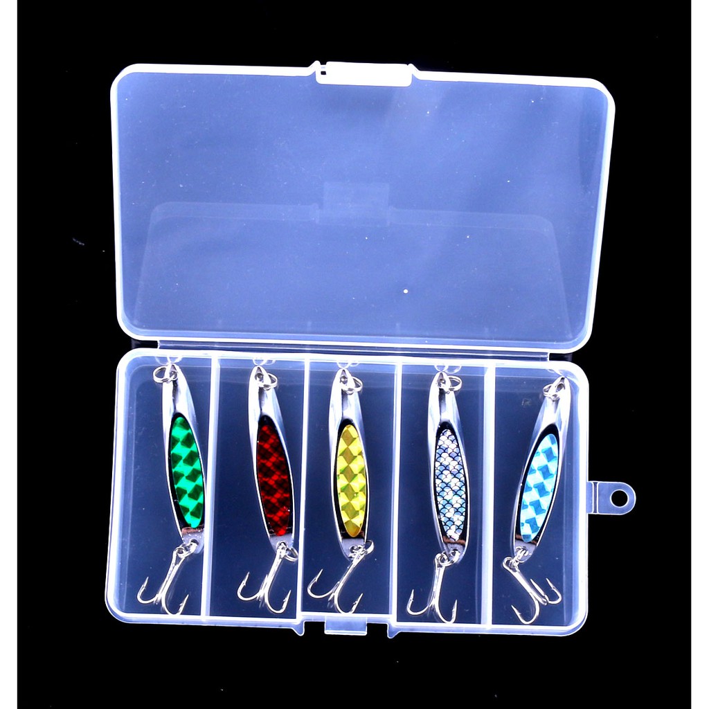 HENGJIA 5pcs/Box new sequin spoon umpan pancing metal hard Baits Silver fishing lure ikan bait memancing peralatan