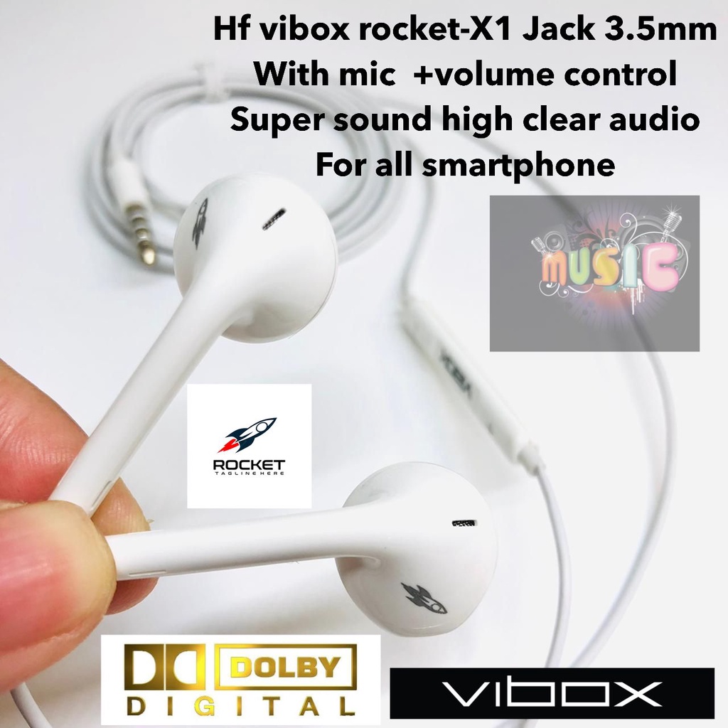 PROMO Hf vibox rocket-X1 Jack 3.5mm With mic  +volume control Super sound high clear audio For all smartphone BY. SULTAN