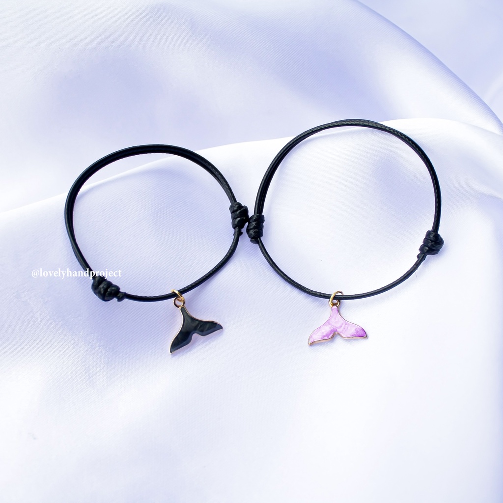 Gelang Tali Manik Lucu Unik Enamel/Alloy Ekor Paus Hitam Korean vintage Style Adjustable