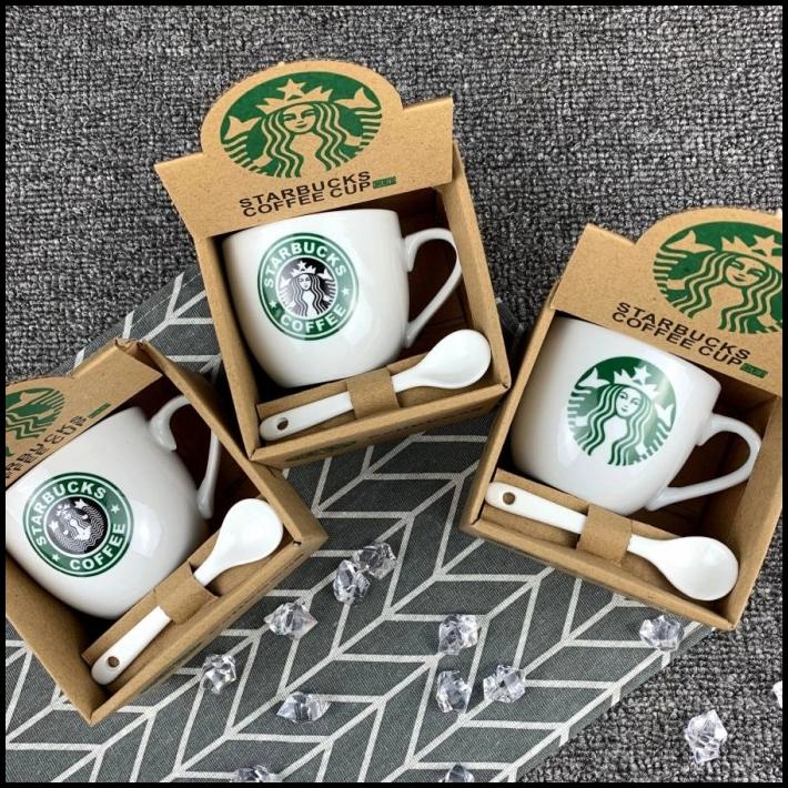 Mug Gelas - Gelas Starbucks Set Mug+Sendok Grosir Gelas Keramik Murah