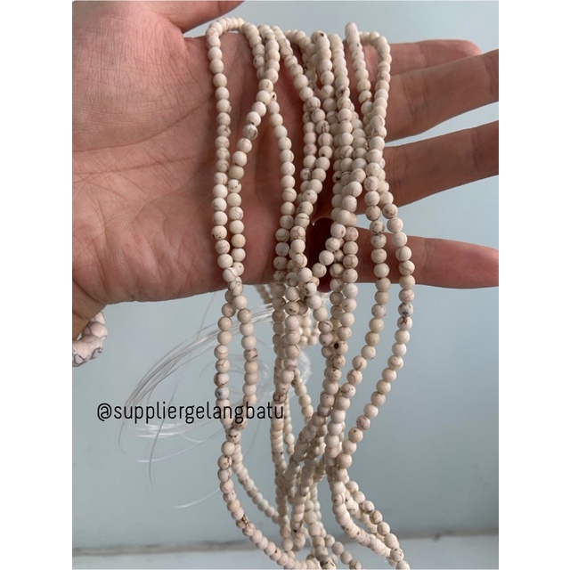 bahan white howlite 4mm natural putih serat emas aksesoris premium