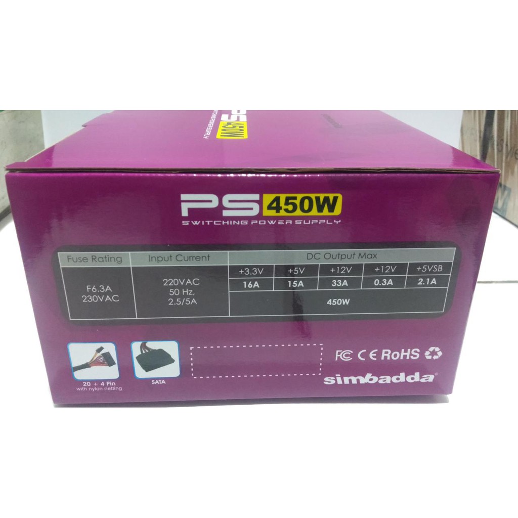 Power Supply Simbadda 450 watt / Simbada 450w 20+4Pin Garansi Resmi