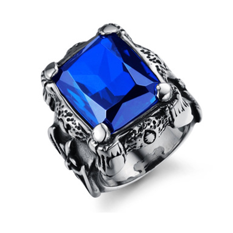 Cincin Berlian Bahan Stainless Steel Titanium Steel Gaya Vintage Untuk Pria Sapphire