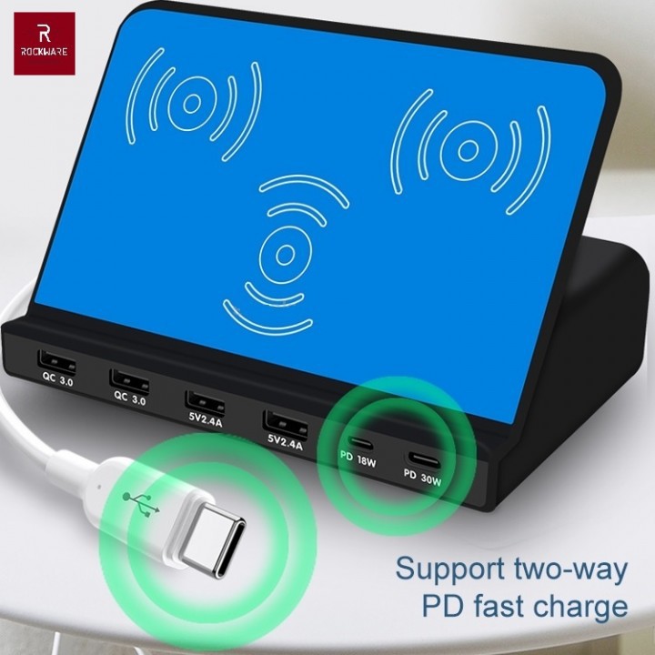 ROCKWARE 819 - 4 USB and 2 PD Port with Qi Wireless Charging - 120W