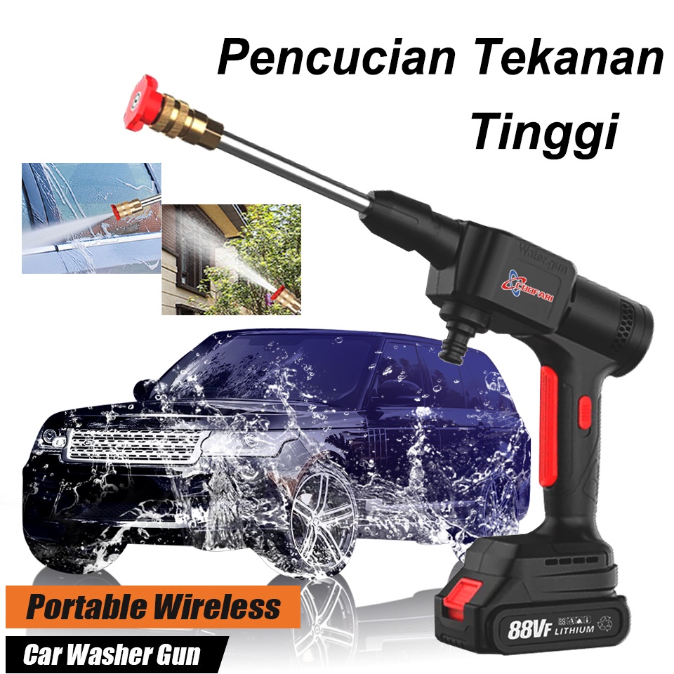 Mesin Cuci Mobil Nirkabel 88VF Baterai Lithium Mesin Cuci Tekanan Tinggi Portabel COOFARI Pembersih Pistol Air Taman Sprayer Pompa Air Tekanan Tinggi Power Wash Spray Gun