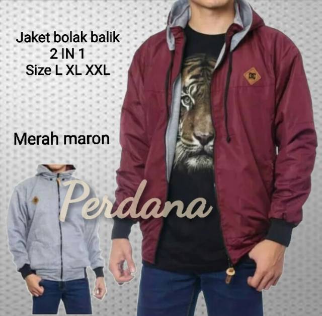 Jaket bomber parasit pria dc bolak balik jaket pria hodie zipper