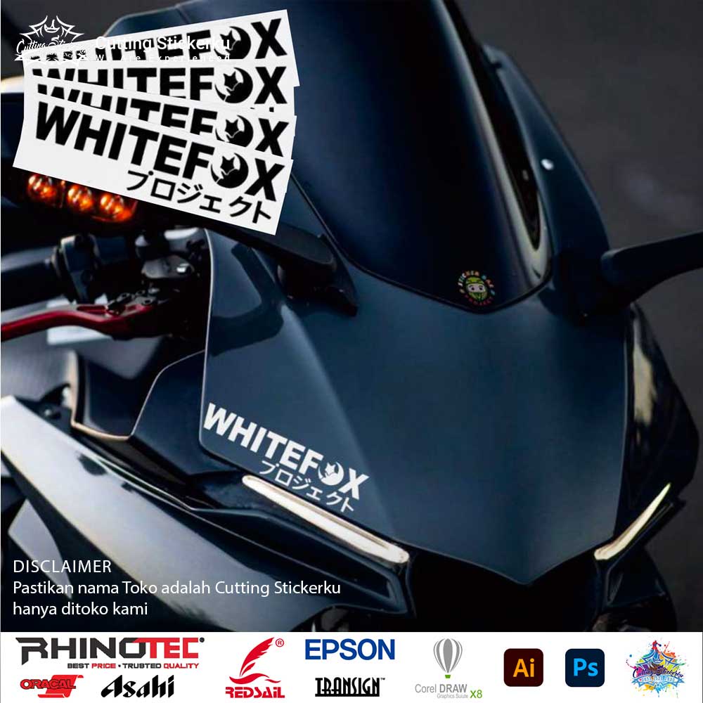 Cutting Stiker White Fox Variasi Motor Mobil Sticker Racing Project Timbul Keren Nyala Dasbor Spakbor Visor Body Kaca Helm Hologram Reflective Tahan Air Bodi Samping Nama Scoopy Vario Beat NMAX PCX Vespa Aesthetic Pickup Windshield Keren Aksesoris Modif