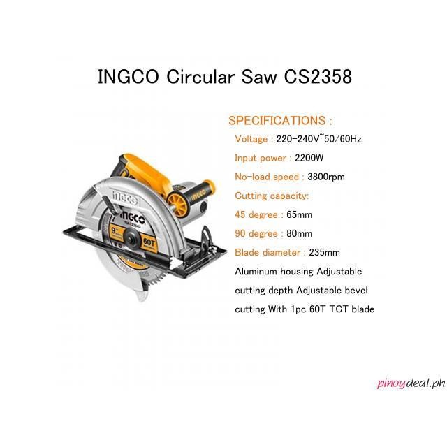 Circular Saw (9 1/4&quot;) Gergaji Serkel /Gergaji Potong Kayu INGCO CS2358