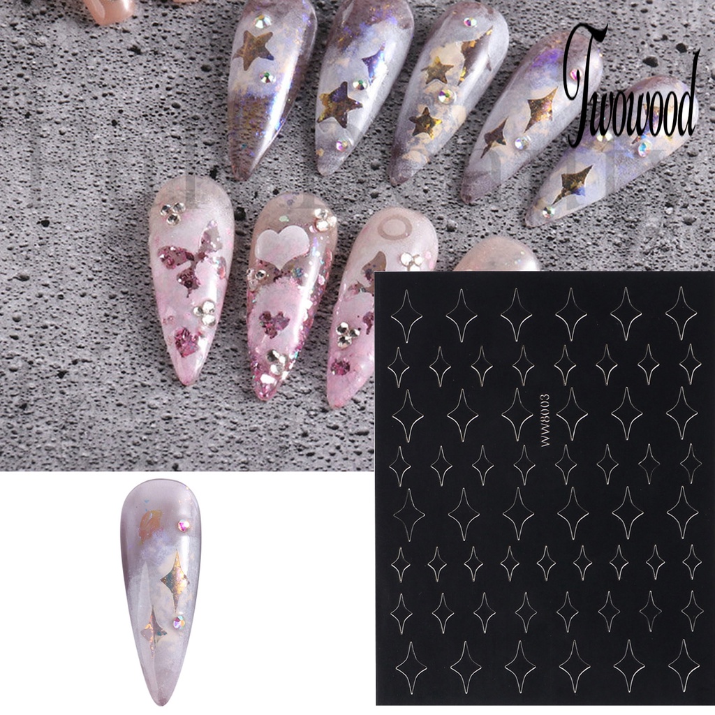 2pcs Stiker Kuku Desain Butterfly Star Heart Line Ramah Lingkungan Untuk Manicure Wanita