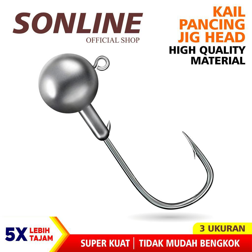 SONLINE Kail Pancing Jig Head Bulat  Carbon Steel Isi 1pcs Bait Fishing Soft Lure Timah Kail Warna Silver Fishing Hook Kail Pancing