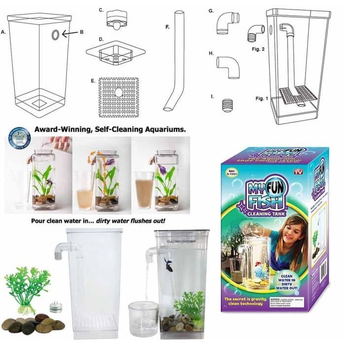 Mini Aquarium My Fun Fish Self Cleaning Tank Cupang Ikan Hias Plastik Murah Berkwalitas Plastik Archilik