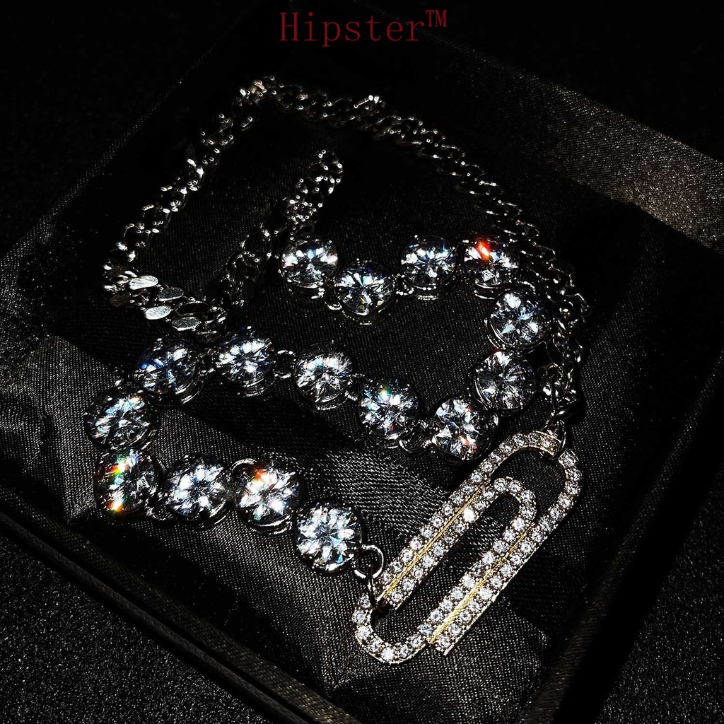 Hot Sale Ins Style Irregular with Personality Micro-Inlaid Diamond Pin Necklace