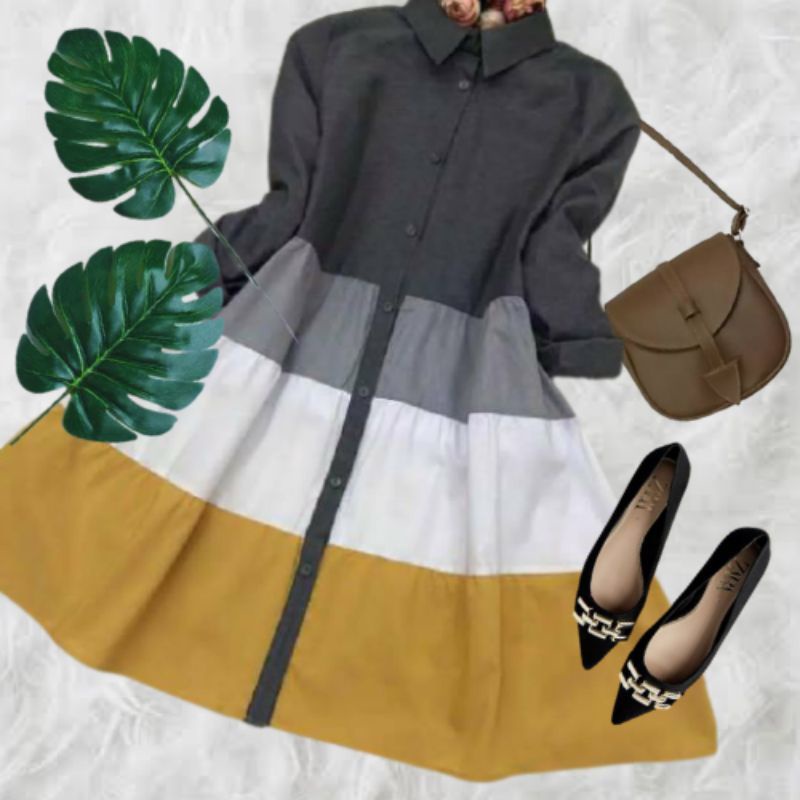 DUFFY LONG - Baju Atasan Tunik Fashion muslim Muslimah Korean style Wanita Midi Dress busui Daster k