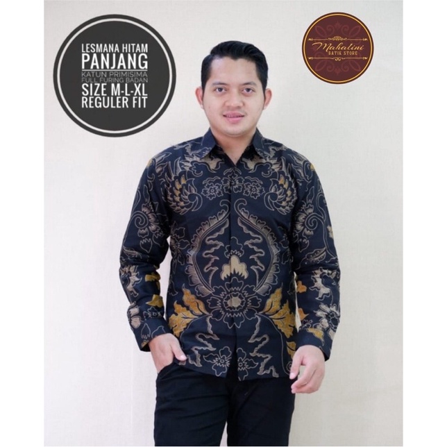 BATIK PRIA LESMANA HITAM FUL FURING KATUN HALUS SIZE M-XXL HIGH QUALITY