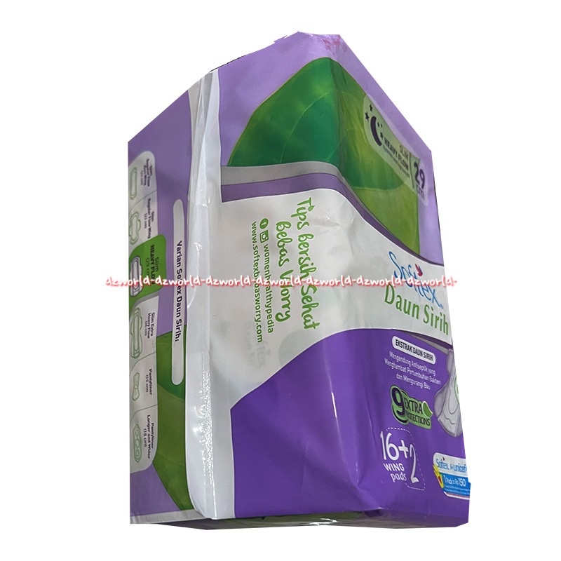 Softex Daun Sirih 16pcs Extra Protect Wing Pembalut Sayap 29cm Softek Pembalut Wanita Ekstrak Daun Sirih Kemasan Ungu Sanitary Napkins